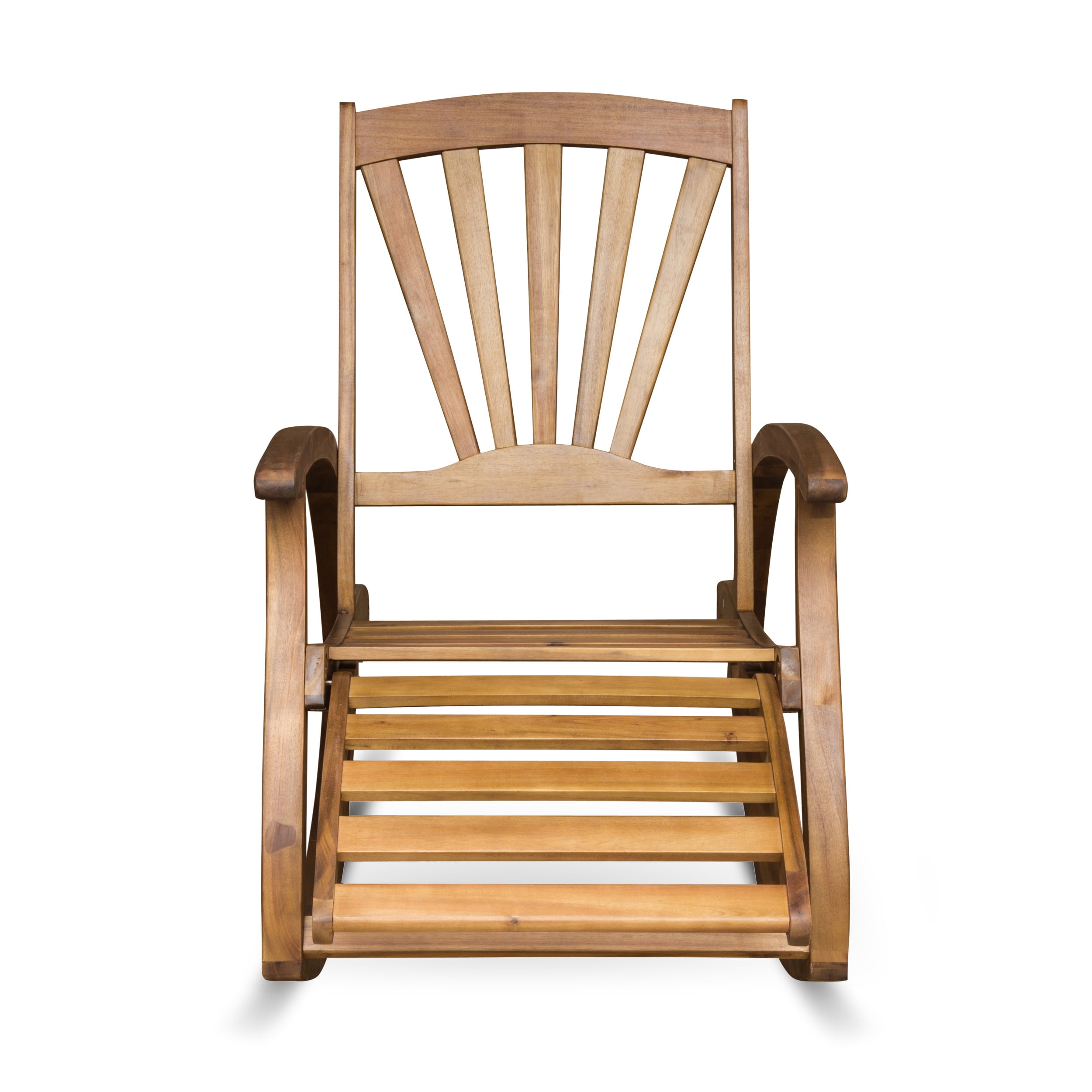 Outdoor Rocking Chair, Acacia Wood Frame with Retractable Footrest for Patio Garden, Teak