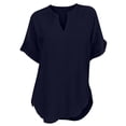 thumbnail image 6 of Womens Cotton Linen Tops Short Sleeve V Neck Blouse Fashion Casual Loose Fit Lightweight Breathable Summer Daily Wear by Yigetop Navy L, 6 of 6