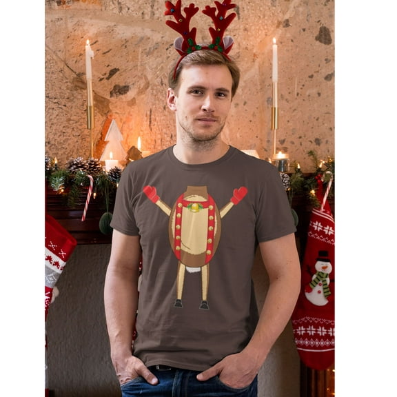 Christmas Costume Reindeer Body Brown Mens Costume T Shirt with Antlers Headband
