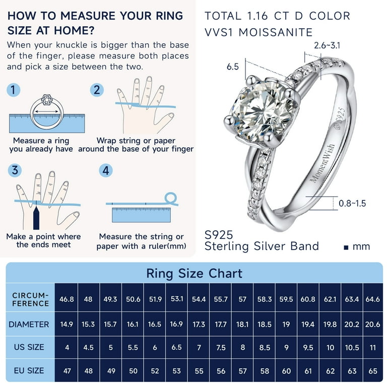 MomentWish Promise Ring for Women,1 Carat Moissanite Engagement