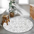 thumbnail image 4 of 4ft Round Rug, Boho Gray Flower Non-Skid Rubber Backing Large Area Rugs - Living Room Bedroom Home Office, Vintage Farmhouse Leaf Spring Plant Indoor Floor Mat Carpets Washable Rug, 4 of 9