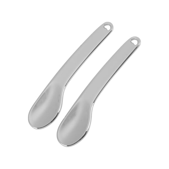 Unique Bargains 2 Pcs Mini Makeup Cosmetic Spoon Hangable Wide Handle Facial Mask Spatula Silver Tone