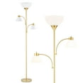 thumbnail image 3 of 71" Torchiere Floor Lamp with Adjustable Gooseneck Reading Lights Black Tall Standing Lamp 3 LED Bulbs Included, Gold, 3 of 13