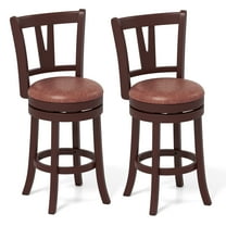 Gymax 26'' Counter Height Swivel Barstools Set of 2 High Backs & Footrests Solid Wood