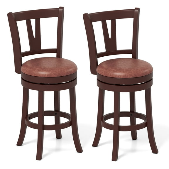 Gymax 26'' Counter Height Swivel Barstools Set of 2 High Backs & Footrests Solid Wood
