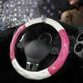 thumbnail image 2 of Soft Elastic Steering Wheel Cover for Women, Rhinestone Bling Leather Protector, Non-Slip Fashion Car Accessories, Universal Fit for Most Vehicles, Pink White, 2 of 18