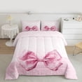 thumbnail image 2 of Manfei Pink Bling Bow Knot Queen Comforter Set 3 Pieces for Girls, Princess Glitter Ribbon Bedding Sets, Sparkle Stars Bedding Comforter Set, Lightweight Room Decor, 2 of 8