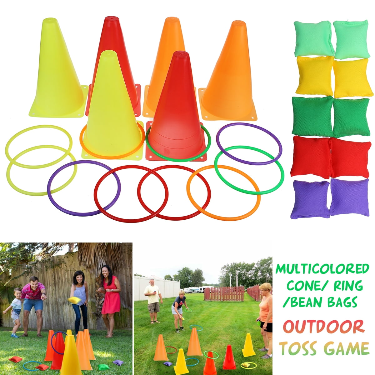3 In 1 Cone Bean Bags Ring Toss Game Traffic Throw Hoop Family Outdoor    Ц ₪ 