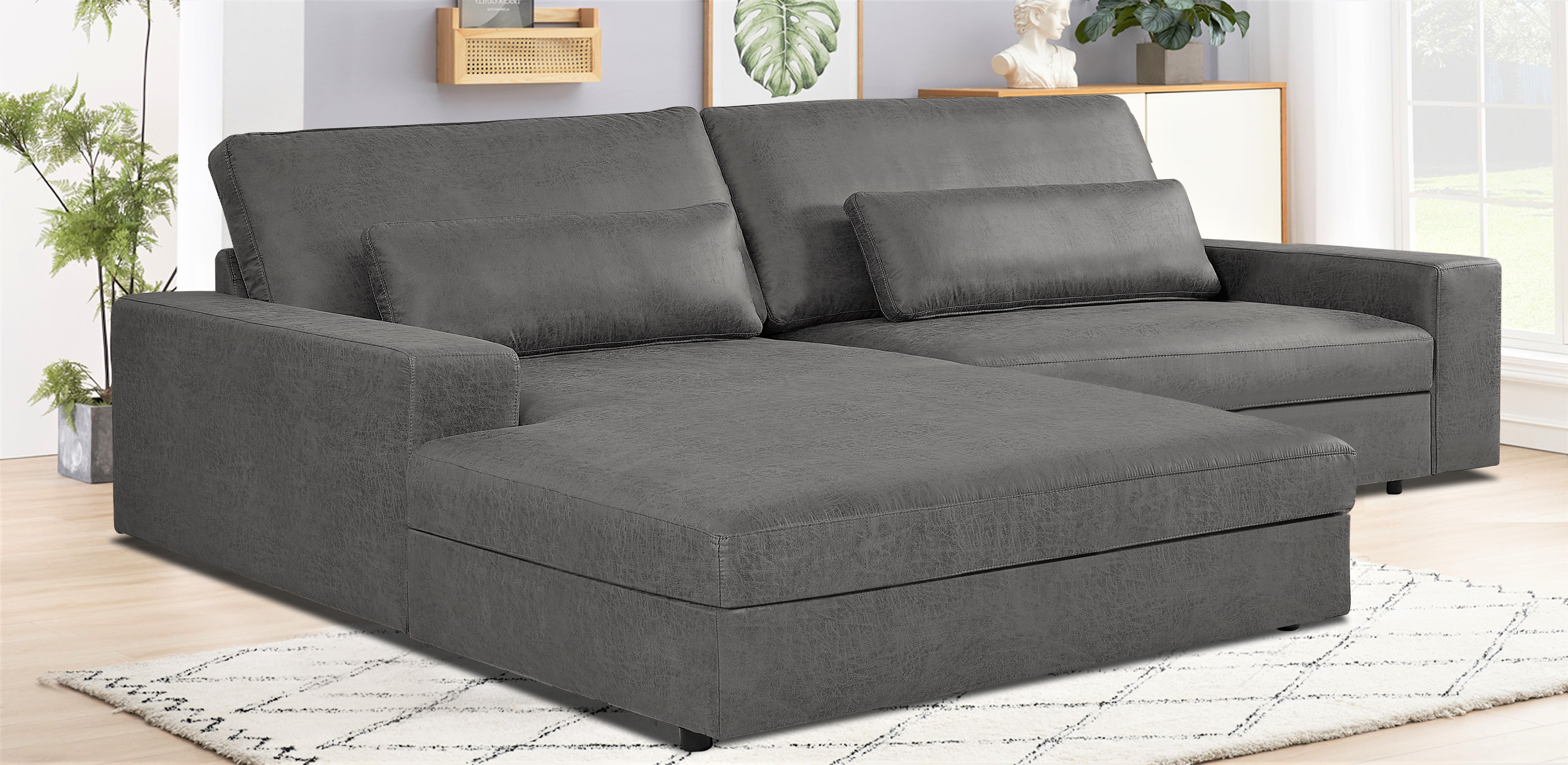 US Pride Furniture 105.52''W Oversized Left Faing Chaise Sectional Sofa, Grey