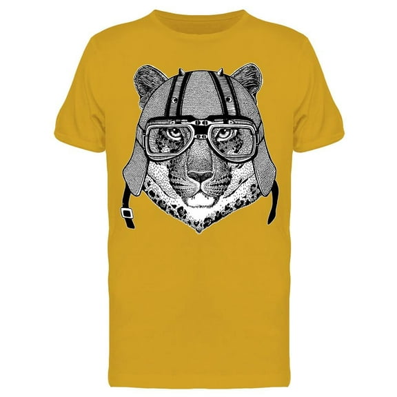 Leopard Wearing Biker Helmet T-Shirt Men -Image by Shutterstock, Male Medium
