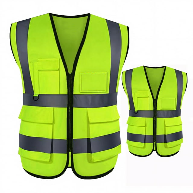 TOPTIE 2-Pack White Safety Vest, Incident Command Vest with 5 Pockets and High Visibility 2" Reflective Strips-Neon Green-M
