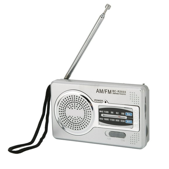 Portable Mini AM/FM Transistor Radio with DSP Chip, Loudspeaker and Headphone Jack - Silver Gray