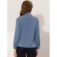 thumbnail image 3 of INSPIRE CHIC Blusa de oficina de manga larga con media tapeta y cuello en punta para mujer Azul polvoriento M, 3 of 4