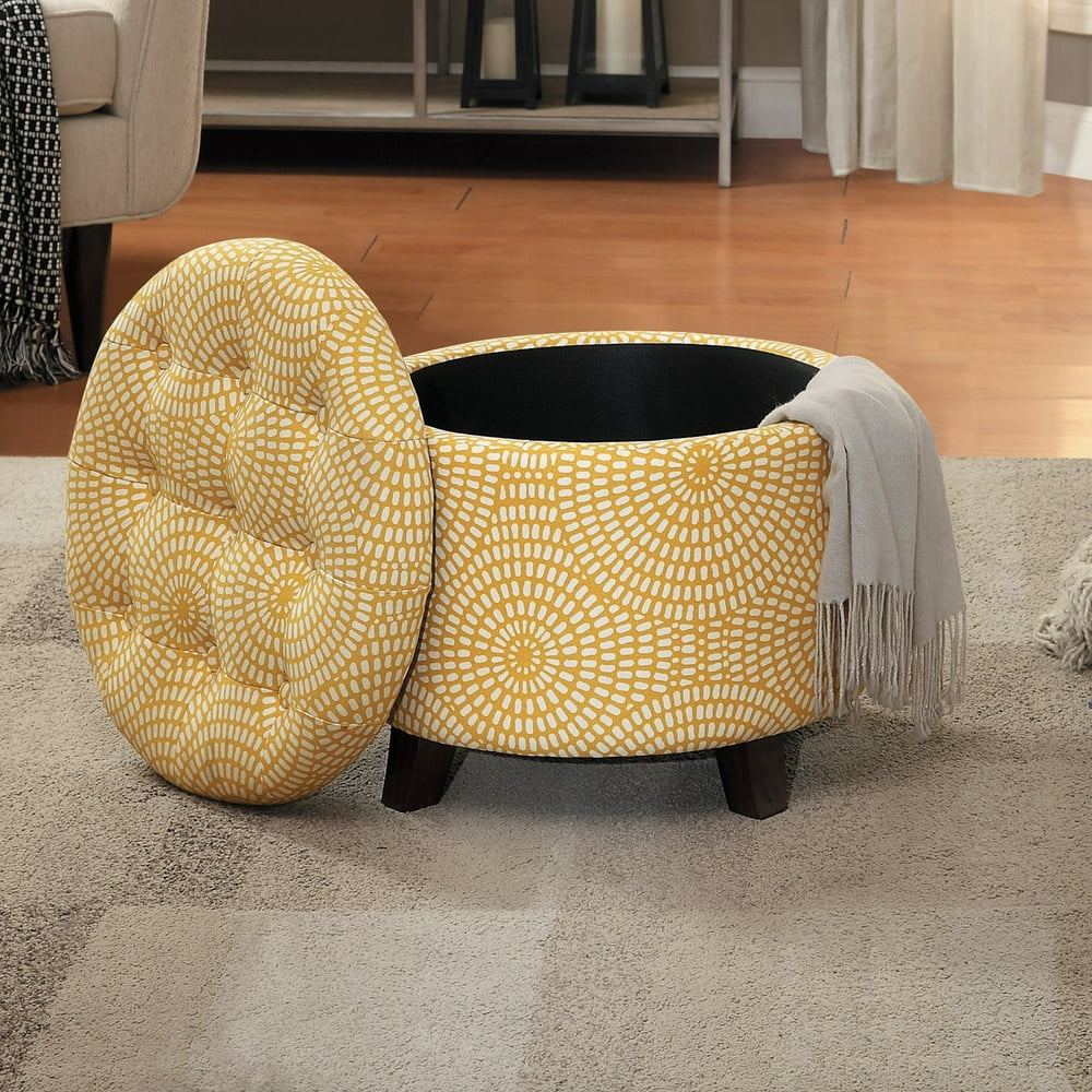 Cleo Round Storage Accent Ottoman, Yellow