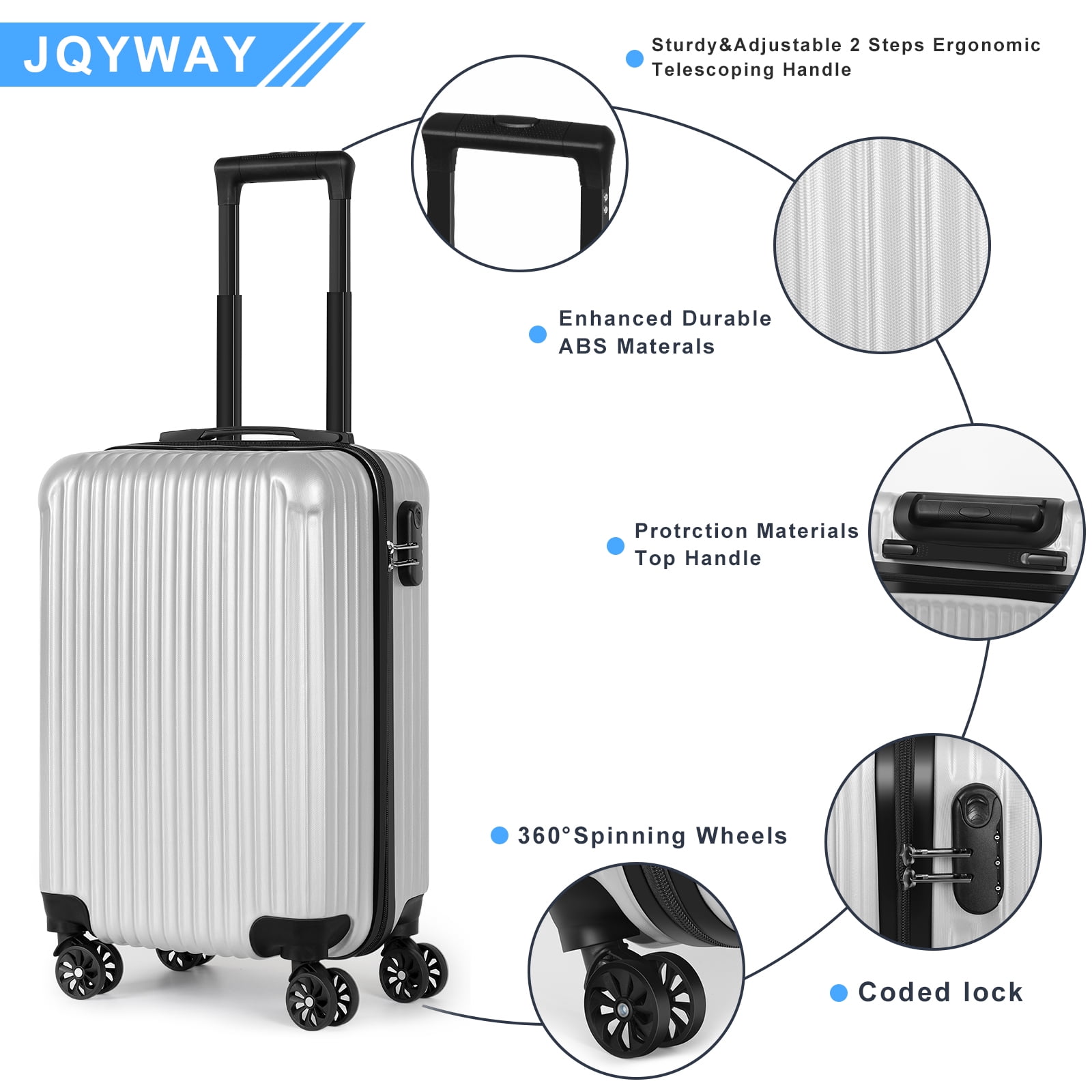 Carry On Luggage, 20" Hardside Suitcase ABS Spinner Luggage with Lock - Vertical in Silver