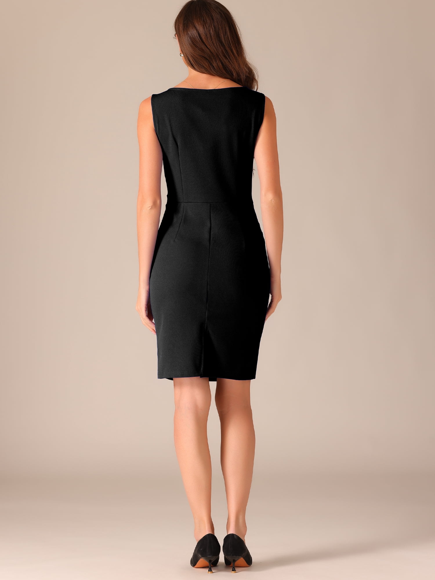 DARING DIVA Women's Boat Neck Sleeveless Ruched Pencil Dress M Black