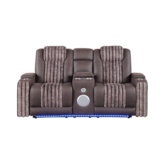 Duran Brown Power Reclining loveseat with Power Headrest, LED and Bluetooth Speaker