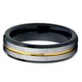 thumbnail image 2 of 6mm Brushed Silver Tungsten Carbide Ring Black Inlay Yellow Gold Groove Beveled Edge Comfort Fit Mens Band 10, 2 of 3