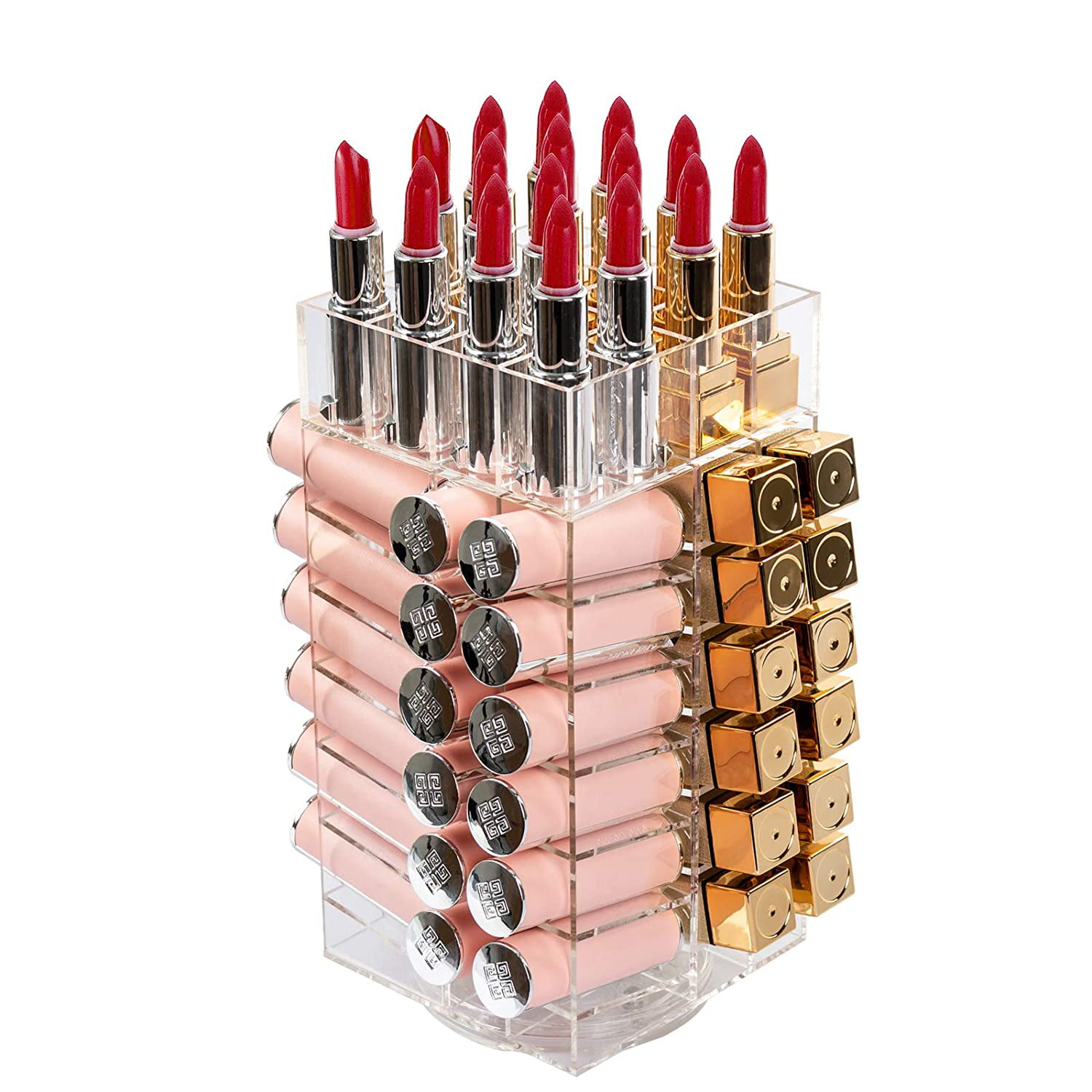 Acrylic Rotating 64 Lipstick Tower Organizer Spinning Lipstick Tower Lipgloss Holder with Removable Dividers Lipstick Holder