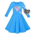 thumbnail image 1 of Robe Fille Coton Bleu Unicorn Sequins Manches Longues Décontractée 4 Ans, 1 of 7