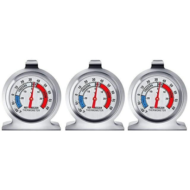 Lot de 3 Réfrigérateur Classique Grand Cadran avec Indicateur Rouge pour Congélateur Réfrigérateur Refroidisseur avec Crochet de Suspension et Support Rétractable