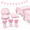 Pink Stripes Plates, variant on 171Pcs Cookie Boy 1st Plates Cookie Themed 1st Birthday Party Tableware Set Serves 24