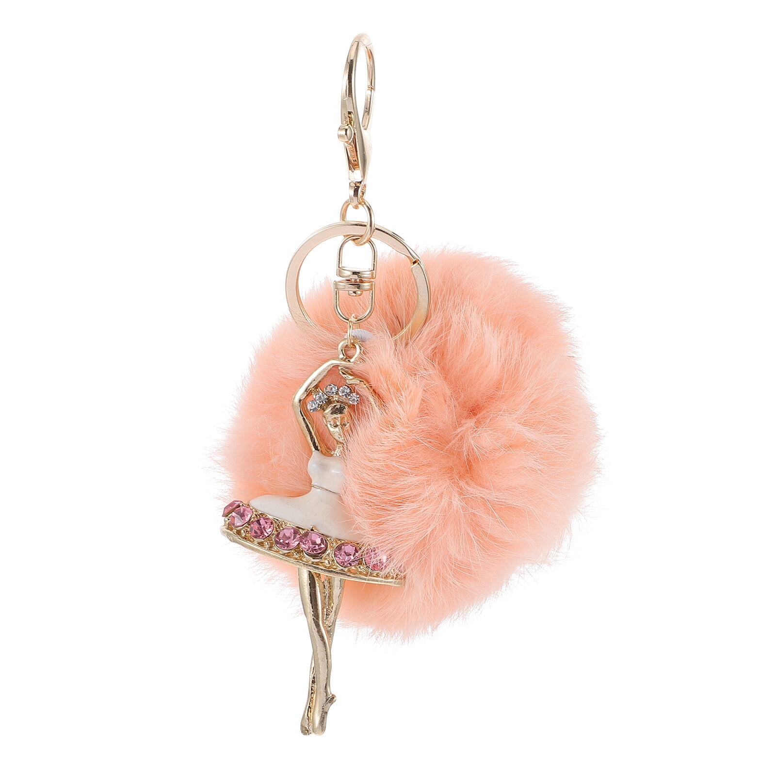 ATSlowTimes Sparkle Keychans with Pompoms Puffs Ball Rose Gold Rhinestone Crystal Bear Bag Charm Cute Keychain 3/5 Bear Cute Bag Charm Chic Purse Char