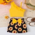 thumbnail image 2 of Toddler Girl Summer Outfit For 6-7 Years Toddler Baby Girl Clothes Summer Outfits Ruffle Sleeveless Linen Shirt Kid Short Set For Girl Black Toddler Girl Gift 2PCS Set, 2 of 6