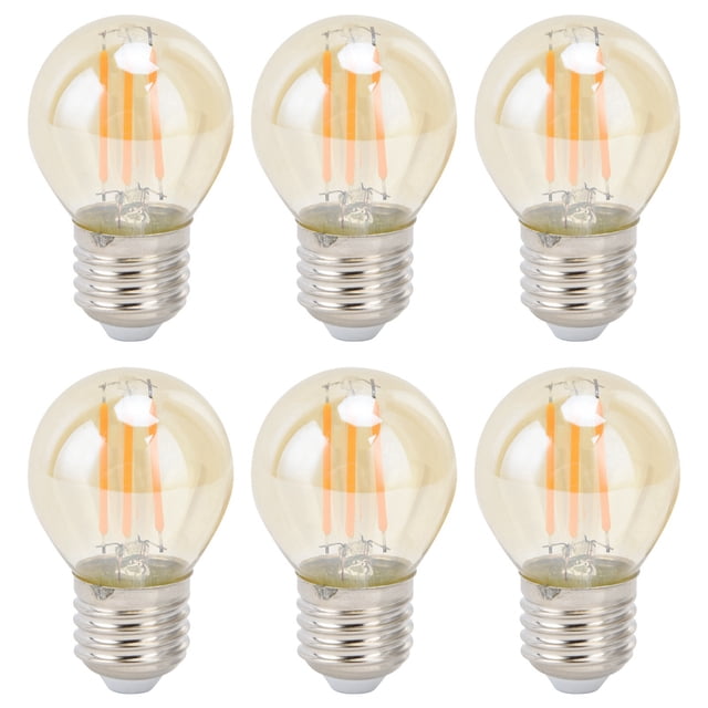 6 bombillas LED vintage de cristal dorado regulables G45 E27 de 4 W, luz cálida, 360 lm.
