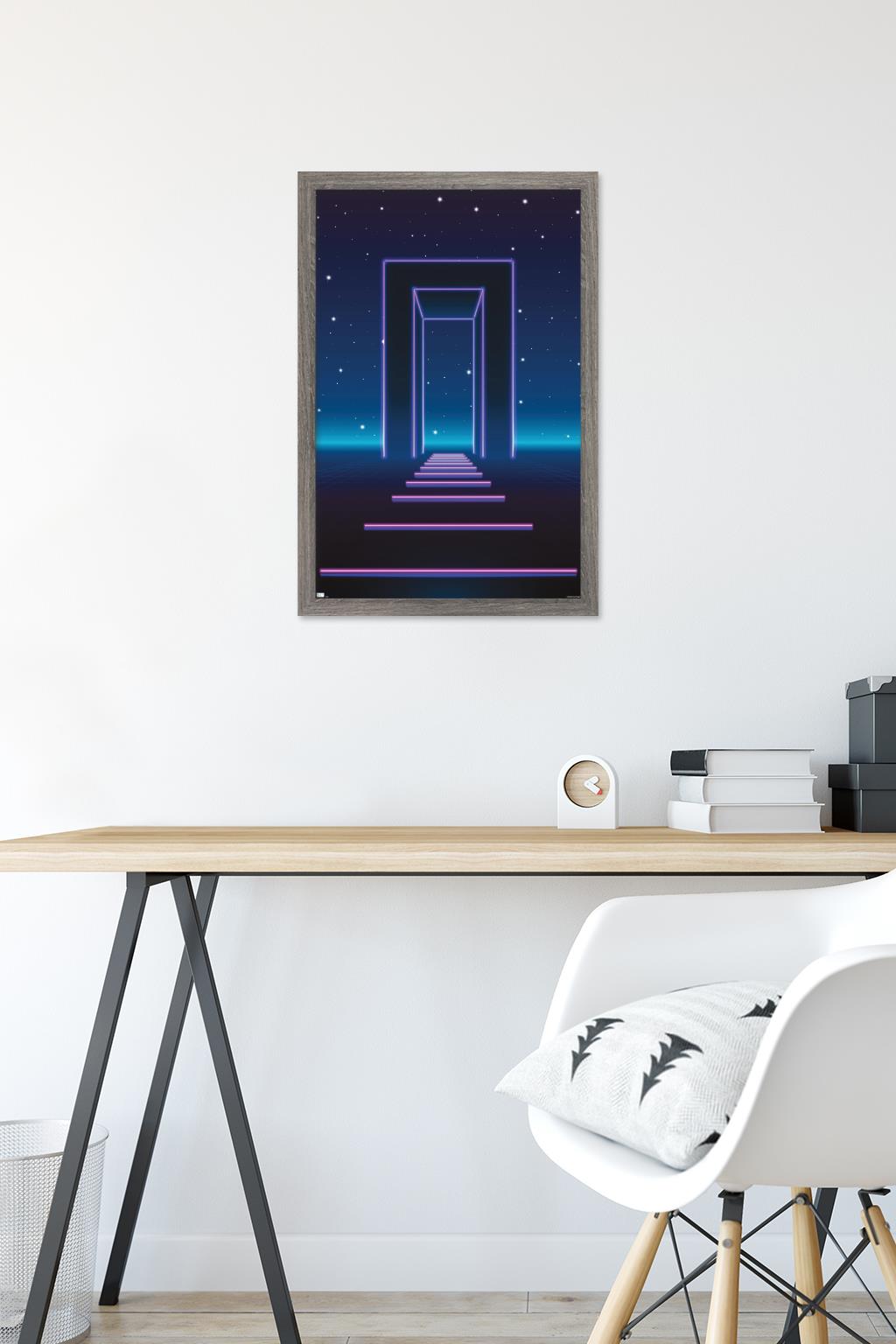 Geometric Neon Wall Poster, 14.725" x 22.375", Framed