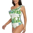thumbnail image 2 of Haiem Cartoon Cactus Women's One Piece Swimsuits Tummy Control One Shoulder Bathing Suits Ruffle Swimwear-Small, 2 of 8