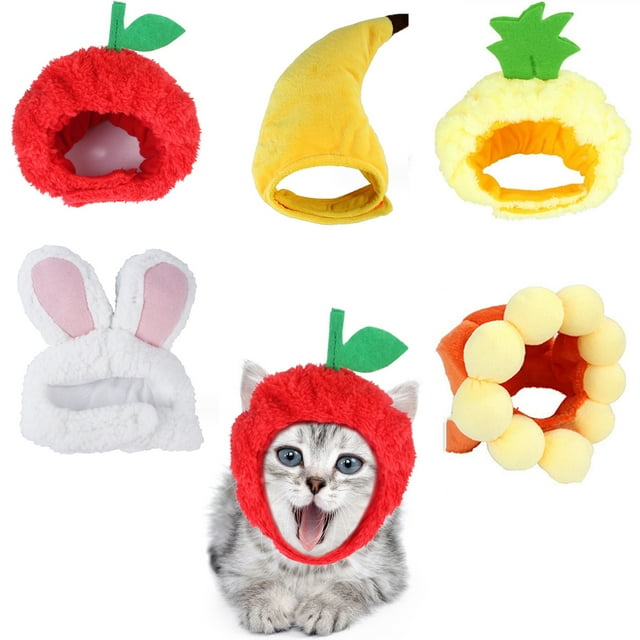 Pet Party Costumes, Adorable Pet Accessory with Adjustable Size, Comfortable Material for Cats & Small Dogs, Featuring High-quality Short Plush, Banana, Sunflower, Fruit, Pineapple (Pack Of 5)