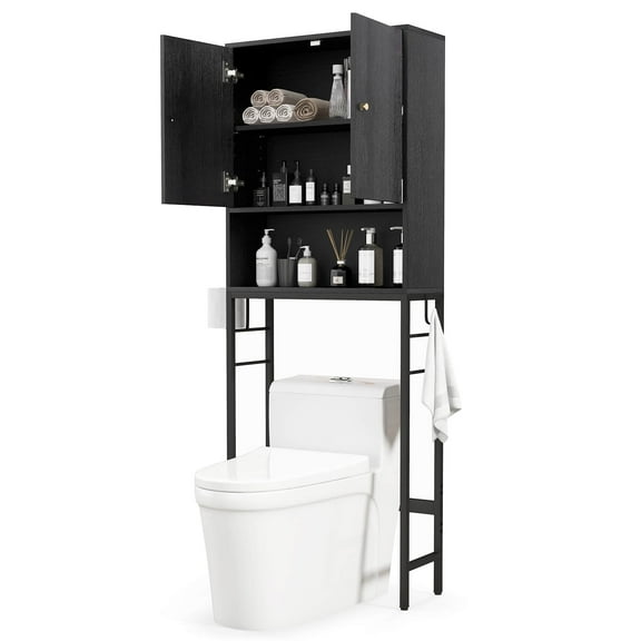 Costway Over The Toilet Storage Cabinet Free Standing Toilet Rack with Adjustable Shelf Black