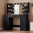 thumbnail image 3 of Lacoo Vanity Desk with Mirror and LED Lights, Makeup Vanity with 7 Drawers & 4 Shelves, Vanity Table with Power Outlet for Bedroom Dressing Room, Black, 3 of 8