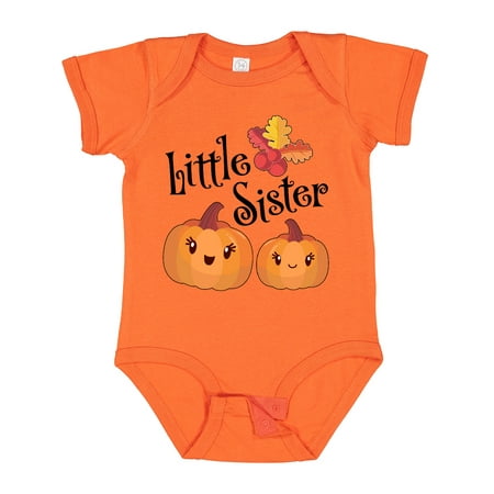 

Inktastic Little Sister Pumpkins with Fall Leaves Gift Baby Girl Bodysuit