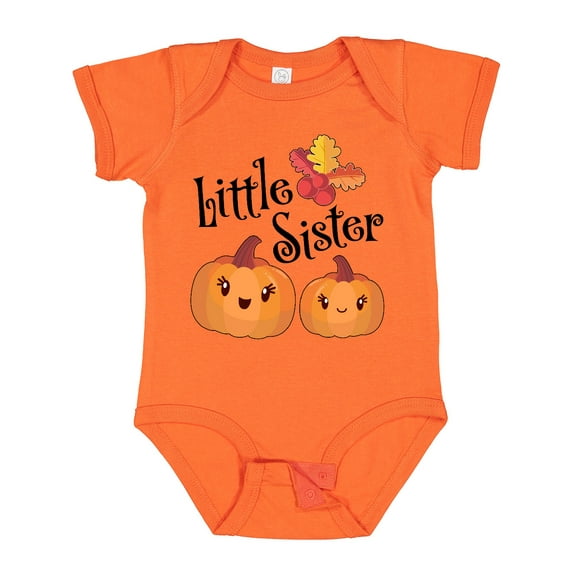 Inktastic Little Sister Pumpkins with Fall Leaves Girls Baby Bodysuit
