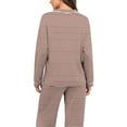 thumbnail image 4 of Uaswgudfs Women's Striped Pajama Set V-Neck Long Sleeve Loose Loungewear Top & Pants 2-Piece Casual Sleepwear Outfit for Women Daily Wear & Sleeping Brown L, 4 of 7