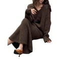 thumbnail image 3 of Womens 2 Piece Skirts Sets Fashion Sweater Midi Dress Knit Lounge Travel Outfits Brown One size, 3 of 9