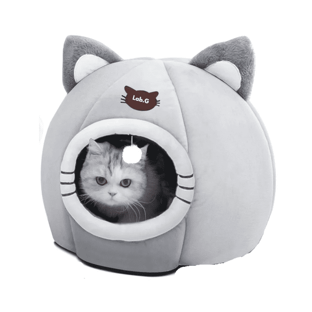 2 En 1 Cama Cueva Y Casa Para Gato Perro Cachorro Con Cojín Lab.G, Gris
