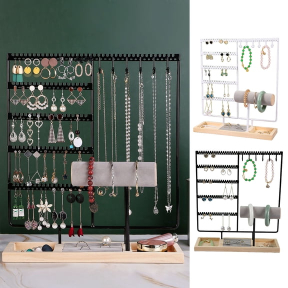 Yesbay Jewelry Storage Rack Jewelry Display Stand Detachable Wooden Base Bracelet Necklace Watch Earrings Organization Holder Stable Structure Jewelry Organizer