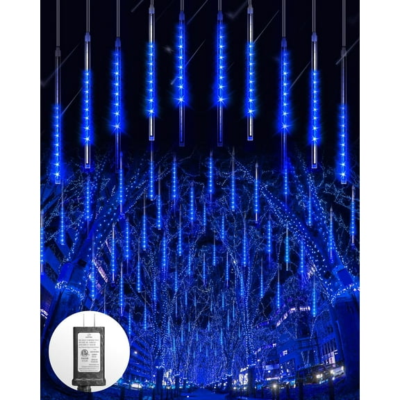 Meteor Shower Lights Outdoor 10Tubes 16 Inch 360 LED Christmas Lights Waterproof Falling Rain Light Plug in Dripping Icicle Light for Tree Porch Roof Yard Xmas Halloween Decoration