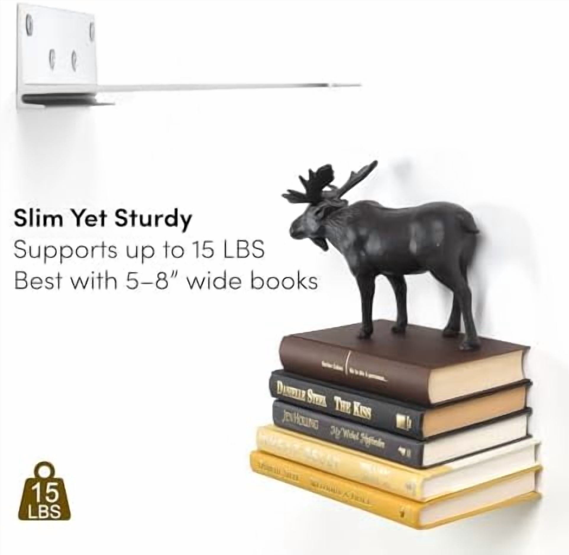 Floating Invisible Bookshelf Wall Mounted (Set of 4) - Aluminum - Turn Books into Floating Shelves