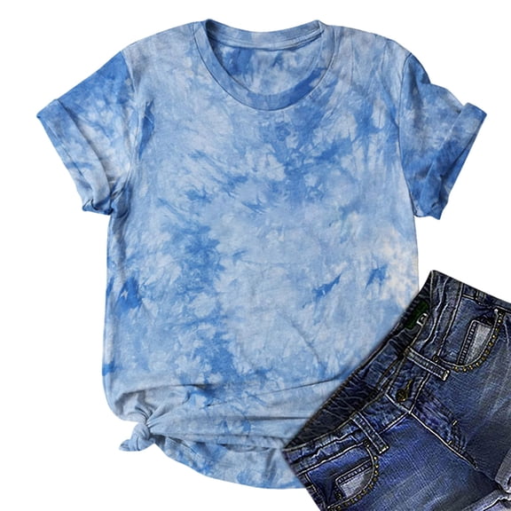 Rutainlusire Womens Tops Women's Shirt Tees Funny Cute Short Sleeve T Shirt Tie-dye T-shirt Tops Blouse Gift For Women