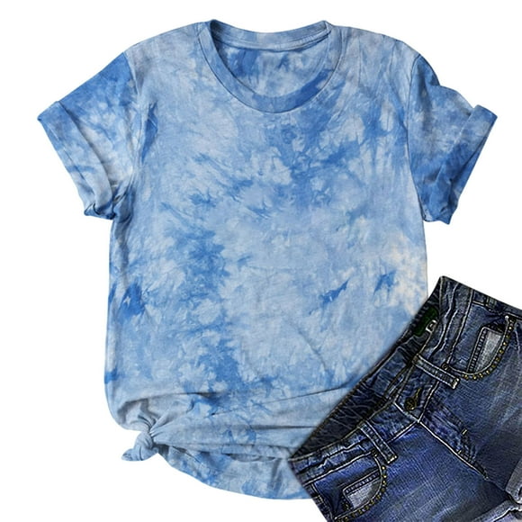 EGNMCR T Shirts for Women Women's Shirt Tees Funny Cute Short Sleeve T Shirt Tie-dye T-shirt Tops Blouse Gift For Women