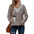 thumbnail image 4 of WILLBEST Women's T Shirts Plus Size 4X Womens Fashion Casual Guipure Lace Deep V Neck Long Sleeve Shirt Colorblock Blouse Top Tops, 4 of 6