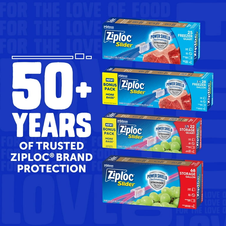 Ziploc Storage Bags Slider Ziplock, Food Plastic Resealable, Quart