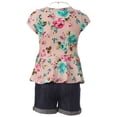 thumbnail image 2 of Big Girl 3 PCS Short Set Floral Top Tee Jean Pant Girl Kids Clothing Pink 14 (21JK40S), 2 of 2