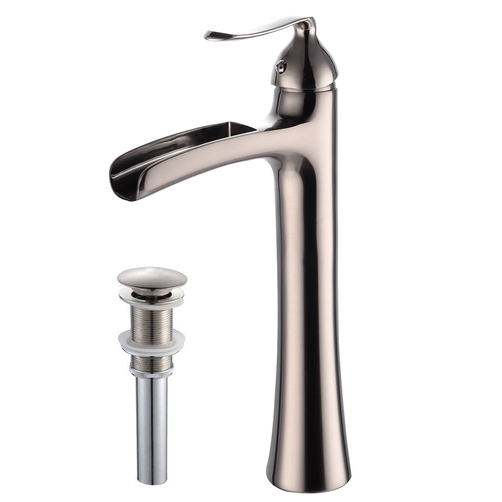 Wovier Brushed Nickel Waterfall Bathroom Sink Faucet,Single Handle Single Hole Vessel Lavatory Faucet,Basin Mixer Tap Tall Body 