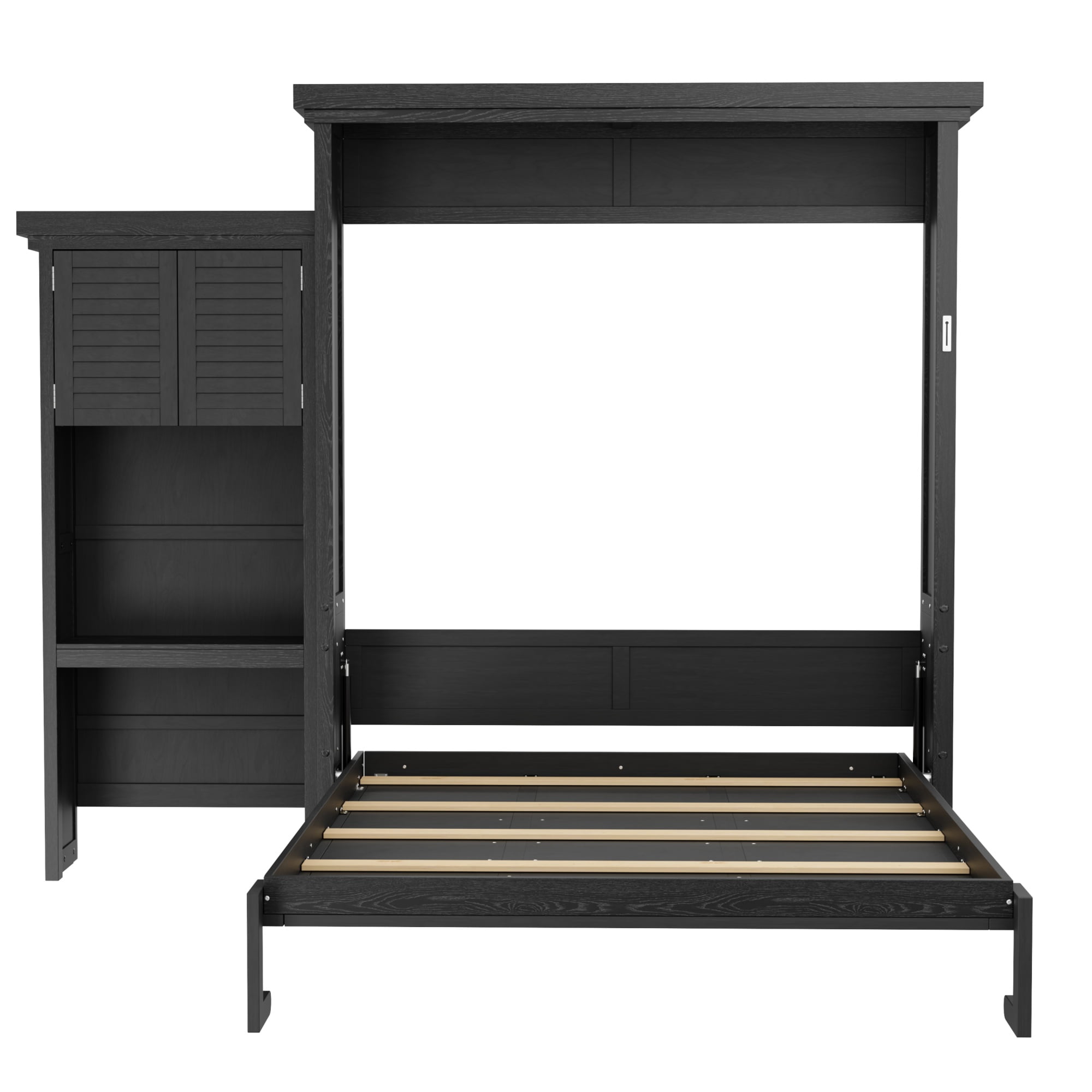 Queen Size Murphy Bed with Convertible Multiple Storage Shelves for Small Space, Guest Room