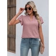 thumbnail image 3 of PULLIMORE Womens Summer Tops V Neck Ruffle Short Sleeve T-Shirts Eyelet Breathable Casual Loose Fit Shirts (S,Pink), 3 of 9